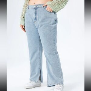 Cider - Light Blue Flare Denim Jeans with Slit on Inside of Legs - US12/14